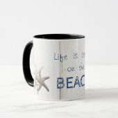 Bezaubernde Holztextur, Starfish, Strand Tasse (Vorderseite Links)