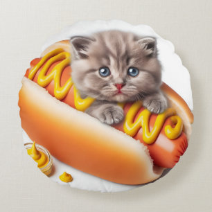 Bezaubernde Hot Dog Cat Funny Throw Pillow for Pet Rundes Kissen