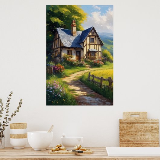 Bezaubernde Hütte inmitten wunderschöner Blume Poster (Küche)