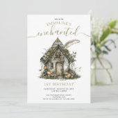 Bezaubernde Hütte Wald 1. Geburtstag Einladung (Stehend Vorderseite)