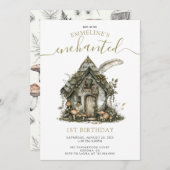 Bezaubernde Hütte Wald 1. Geburtstag Einladung (Vorne/Hinten)