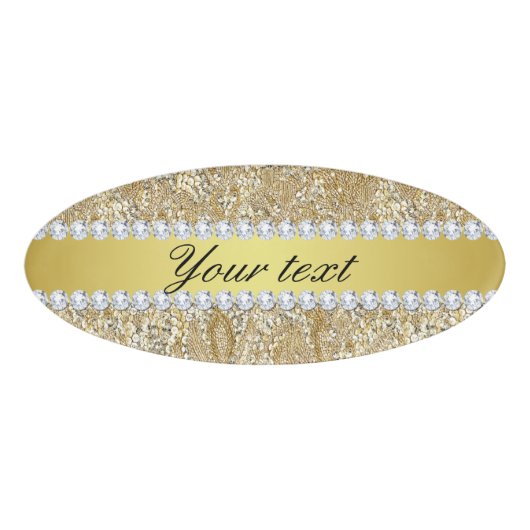 Bezaubernde Imitat-GoldSequins und -diamanten Namenschild (Vorderseite)