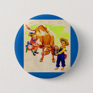 bezaubernde Kinder mit bezaubernder Kuh Button