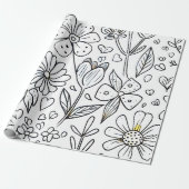 Bezaubernde Kinderzimmer-Blume und Herz-Färbung Geschenkpapier (Ungerollt)