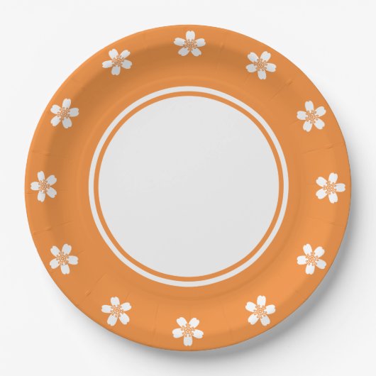 Bezaubernde Kirschblüte im orange Pappteller (Vorderseite)
