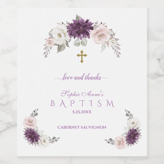 Bezaubernde Lavendel Blush Weiße Bläsertaufe Weinetikett (Einzelnes Label)