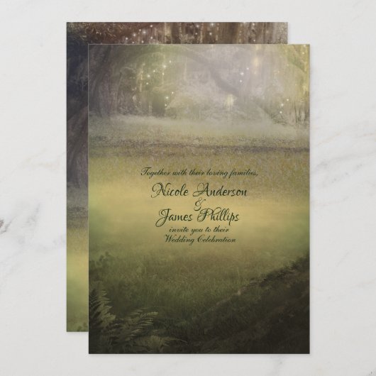 Bezaubernde Lichtwaldhochzeit Einladung (Vorne/Hinten)