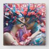 Bezaubernde Liebhaber im Fantasy-Reich der Blumen Quadratische Wanduhr (Vorderseite)