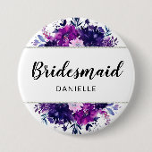 Bezaubernde Lila Bridesmaid Mit Monogramm Button (Vorderseite)