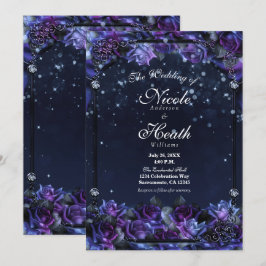 Bezaubernde Lila Fantasy Rose Hochzeit Garten Einladung