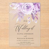 Bezaubernde Lila Rose Moderne Hochzeit Acryleinladungen (Vorderseite)