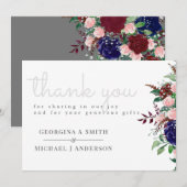 Bezaubernde Marsala Navy Blue Pink Wedding Dankeskarte (Vorne/Hinten)