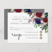 Bezaubernde Marsala Navy Blue Pink Wedding Einladungspostkarte (Vorne/Hinten)