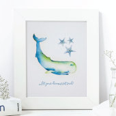 Bezaubernde Mauer Art Wasserfarben Blauer Whale Poster