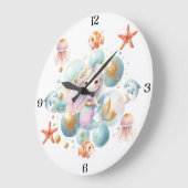 Bezaubernde Meerjungfrau-Prinzessin mit Meeresfreu Große Wanduhr (Winkel)