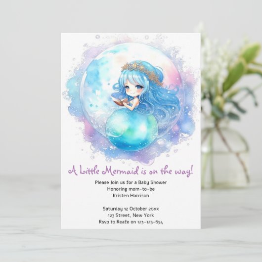 Bezaubernde Mermaid Theme Babydusche Einladung (Stehend Vorderseite)
