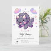 Bezaubernde moderne Dinosaurier Babydusche Einladung (Stehend Vorderseite)