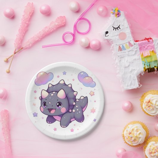 Bezaubernde moderne Dinosaurier Babydusche Pappteller (Party)
