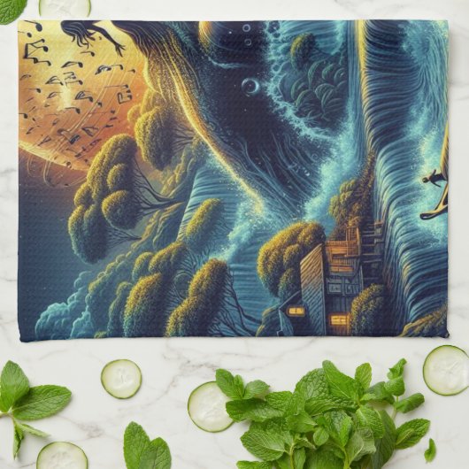 Bezaubernde Mondlichtserenade Geschirrtuch (Gefaltet)