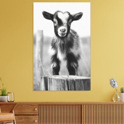 Bezaubernde monochromatische Tranquil-Babyziege Leinwanddruck (Insitu (Wohnzimmer))