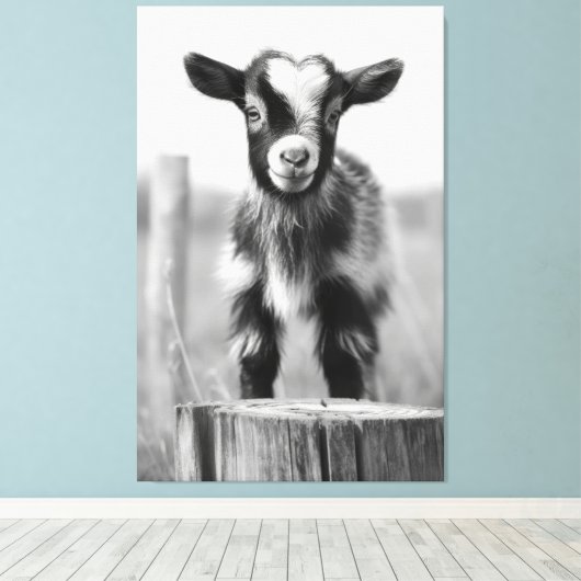 Bezaubernde monochromatische Tranquil-Babyziege Leinwanddruck (Insitu (Holzboden))