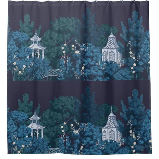Bezaubernde Moonlit Gardens Chinoiserie Duschvorhang (Vorderseite)