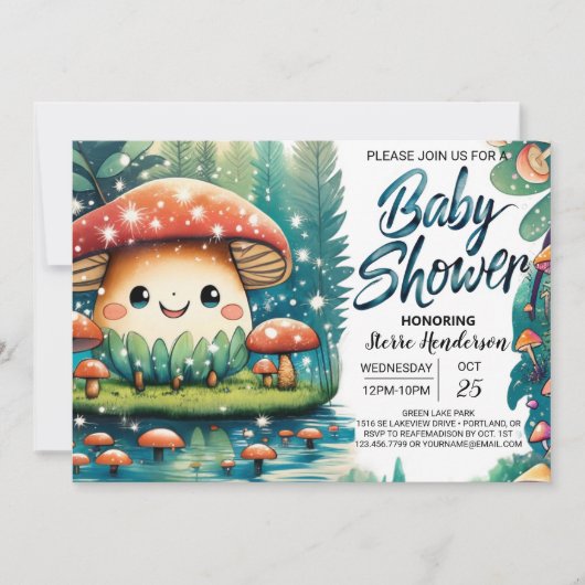 Bezaubernde Mushroom Niedlich Baby Dusche Einladung (Vorderseite)