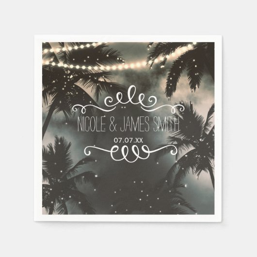 Bezaubernde nächtliche Sky Palm Trees & String Lig Serviette (Vorderseite)