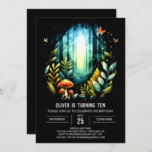 Bezaubernde Natur Pine Woodland Geburtstag Einladung (Vorne/Hinten)