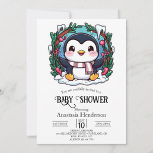 Bezaubernde Niedliche Pinguin-Babydusche Einladung