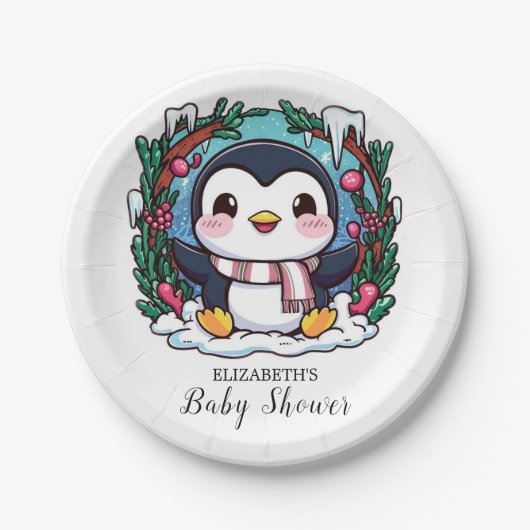 Bezaubernde Niedliche Pinguin-Babydusche Pappteller (Vorderseite)