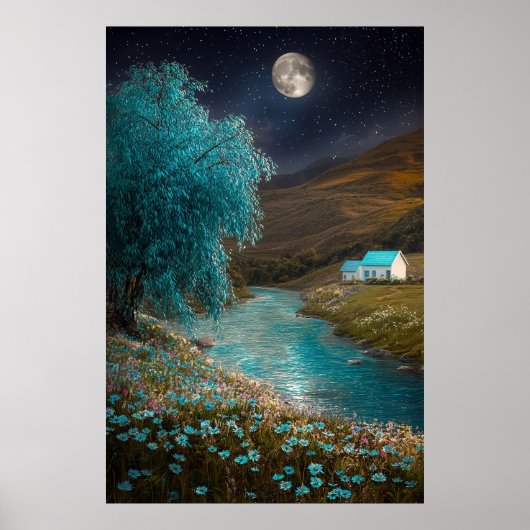 Bezaubernde Nightscape - traumhafte Flusslandschaf Poster (Vorne)
