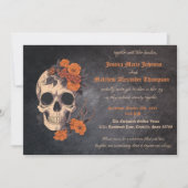 Bezaubernde Orange Bouquet auf Cream Skull Hochzei Einladung (Vorderseite)