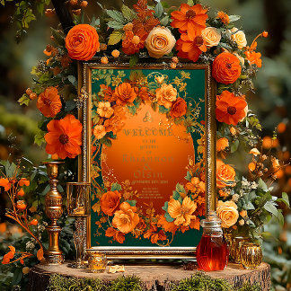 Bezaubernde Orange- und Grüne Herbstdüsterhochzeit Poster