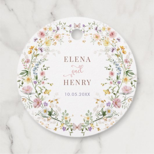 Bezaubernde Pastel Wildblume Garden Hochzeit Geschenkanhänger (Rückseite)