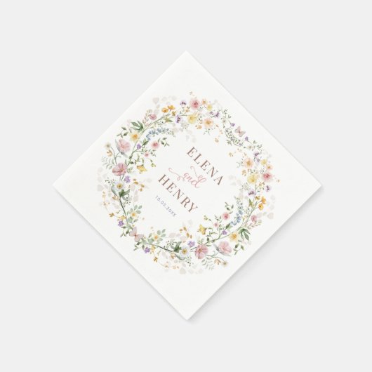 Bezaubernde Pastel Wildblume Garden Wreath Wedding Serviette (Ecke)