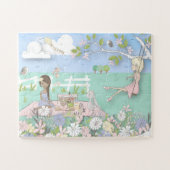 Bezaubernde Picnic Scene Girls/Bunny/Vögel Puzzle (Horizontal)