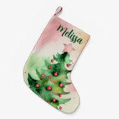 Bezaubernde Pine Tree & Red Ornament Urlaub Kleiner Weihnachtsstrumpf (Vorderansicht (hängend))