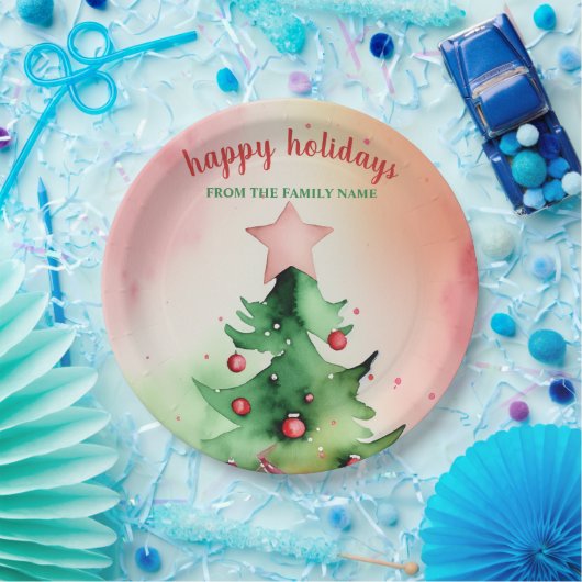 Bezaubernde Pine Tree & Red Ornament Urlaub Pappteller (Party)