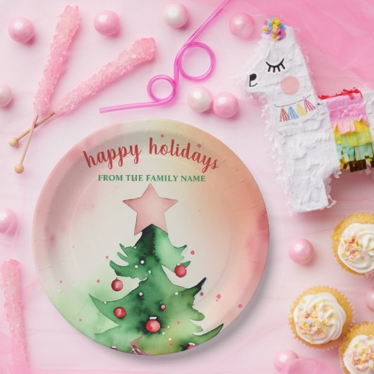 Bezaubernde Pine Tree & Red Ornament Urlaub Pappteller (Party)