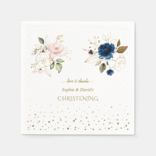 Bezaubernde Pink Blue Gold Blume Twins Christening Serviette
