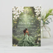 Bezaubernde Prinzessin & Frog Green Gown Quinceañe Einladung (Stehend Vorderseite)