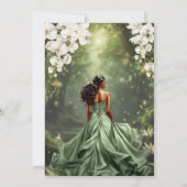 Bezaubernde Prinzessin & Frog Green Gown Quinceañe Einladung (Rückseite)