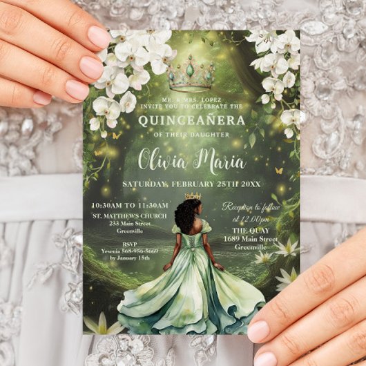 Bezaubernde Prinzessin & Frog Grünes Kleid Quincea Einladung