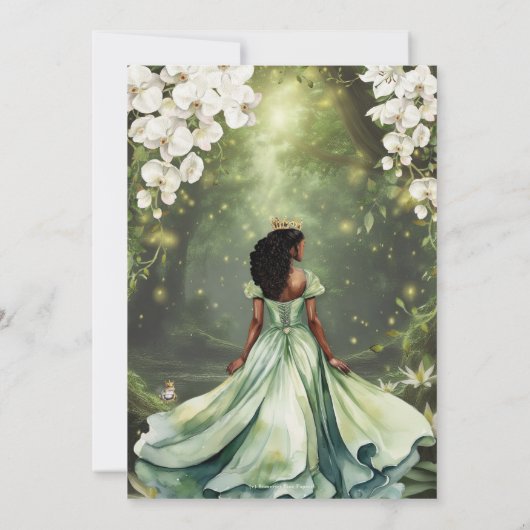 Bezaubernde Prinzessin & Frog Grünes Kleid Quincea Einladung (Rückseite)