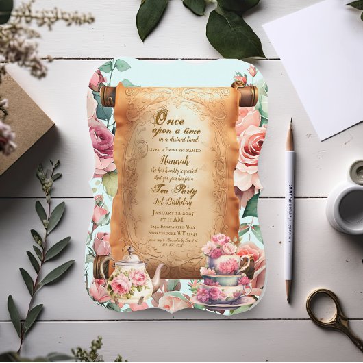 Bezaubernde Prinzessin Türkis Tea Party Geburtstag Einladung