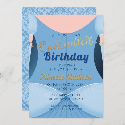 Bezaubernde Prinzessin zum Geburtstag Einladung (Vorne/Hinten)