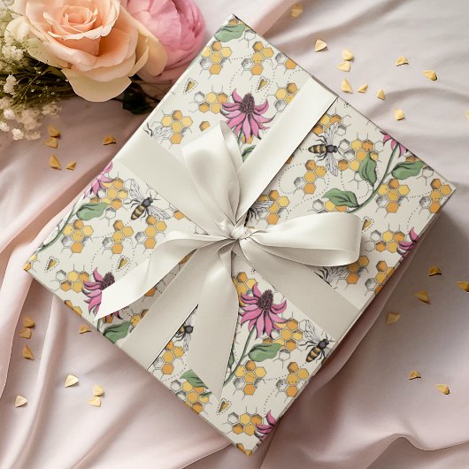 Bezaubernde Queen Bee, Honeycomb & Exotic Blume Geschenkpapier