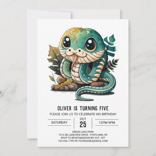 Bezaubernde Reptilschlange zum Geburtstag Einladung (Vorderseite)