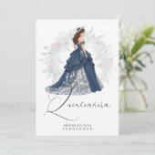 Bezaubernde romantische spanische Quinceñera Blue  Einladung (Stehend Vorderseite)